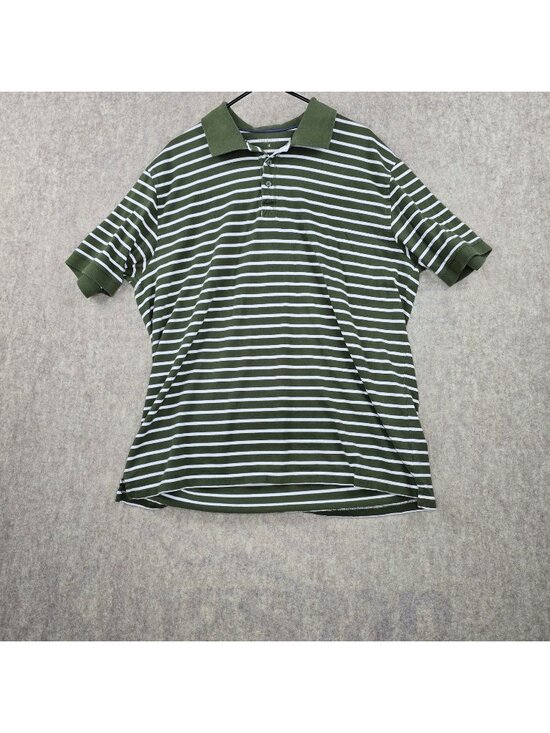 Van Heusen Other - Van Heusen Men's Polo Shirt Green & White Stripes XL 100% Cotton Classic Fit